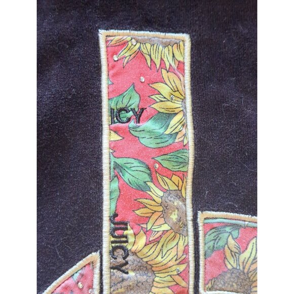 Y2K Juicy Couture Black Velour Hoodie Sunflower Embroidered Logo Womens Size XS - Picture 2 of 13